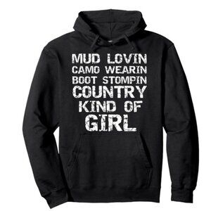 Port Company Hoodie Country Girl Camo Print Slip Pocket Black White Women Medium